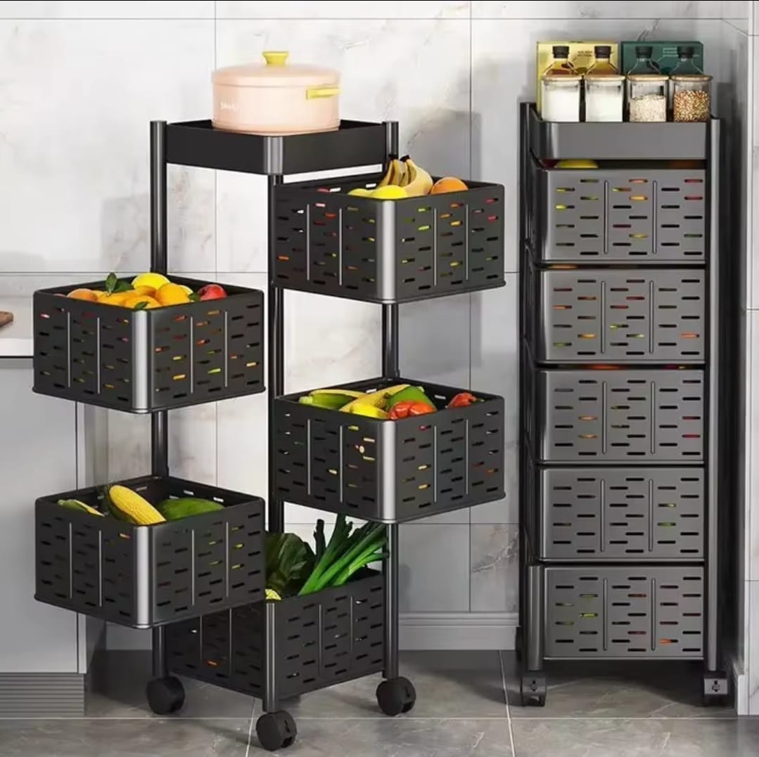 Heavy - Duty 5 - Tier Basket Storage Rack – Lockable Wheels & Baskets - Enkaji Households