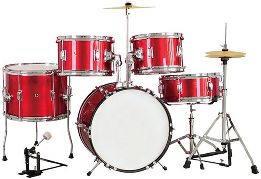 Junior 5 - Piece Acoustic Drum Set – Red Gloss Finish with Cymbals - Enkaji Households