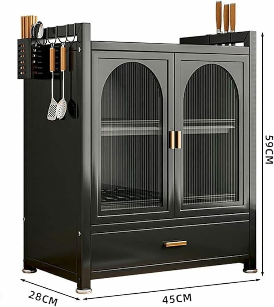 Minimalist Kitchen Countertop Dish Rack – Dual Door Storage Cabinet with Drawer - Enkaji Households