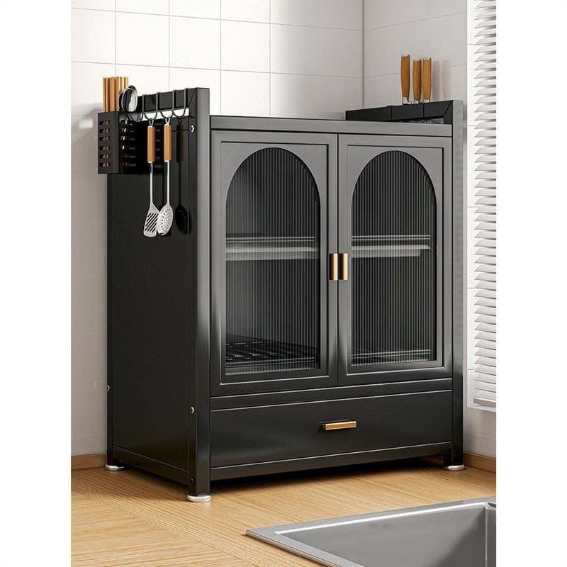 Minimalist Kitchen Countertop Dish Rack – Dual Door Storage Cabinet with Drawer - Enkaji Households