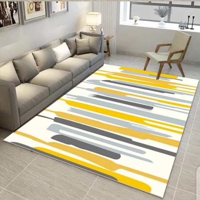 Modern 7x10 Area Rug – Abstract Brushstroke Design in Yellow, Grey & White - Enkaji Households