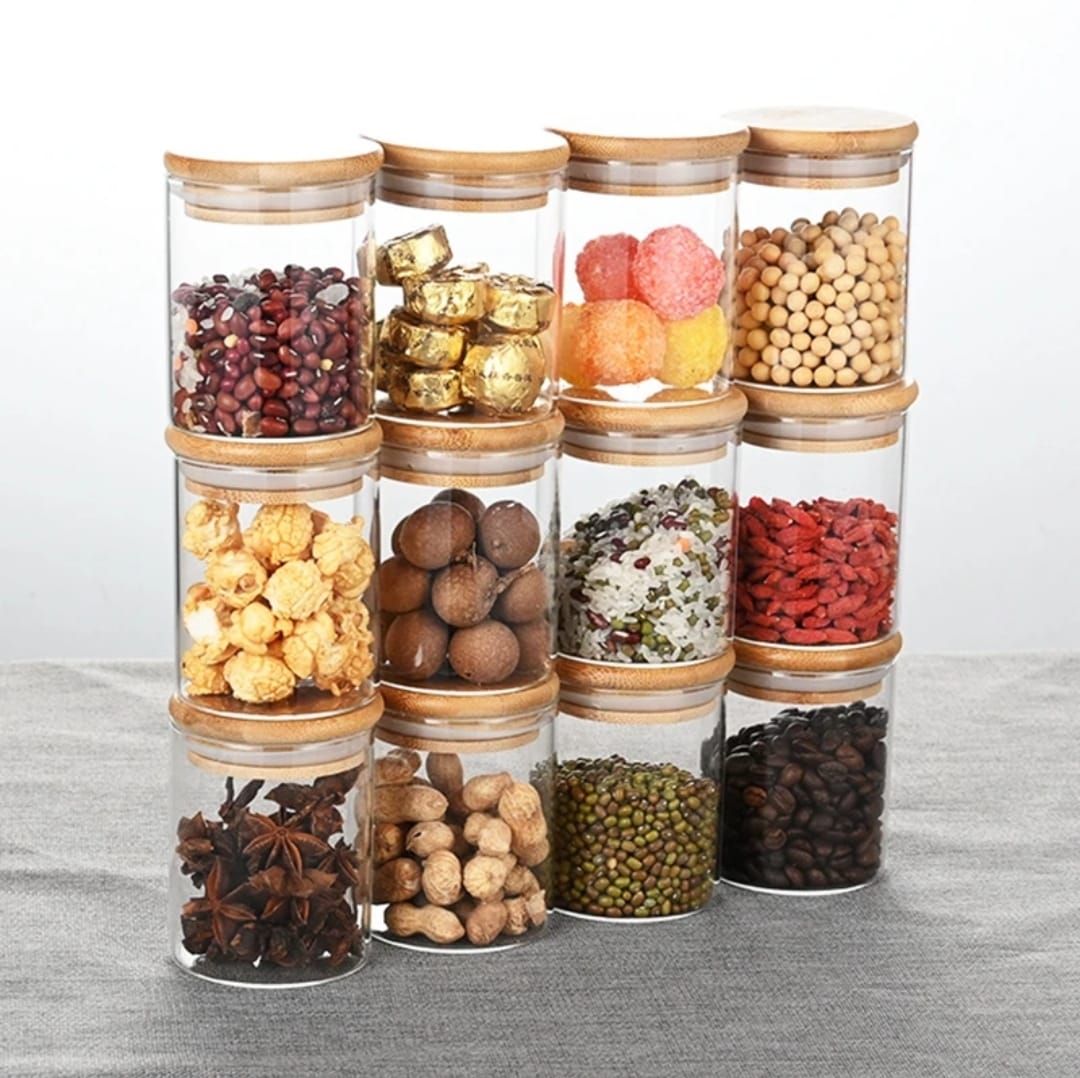 12pcs Glass Storage Jar Set with Bamboo Lids - Enkaji Households