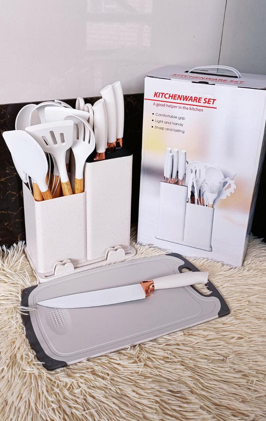 19 pcs Silicon spoons with knives and chopping board - Enkaji Households