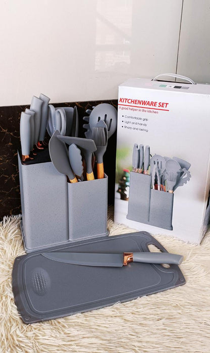 19 pcs Silicon spoons with knives and chopping board - Enkaji Households