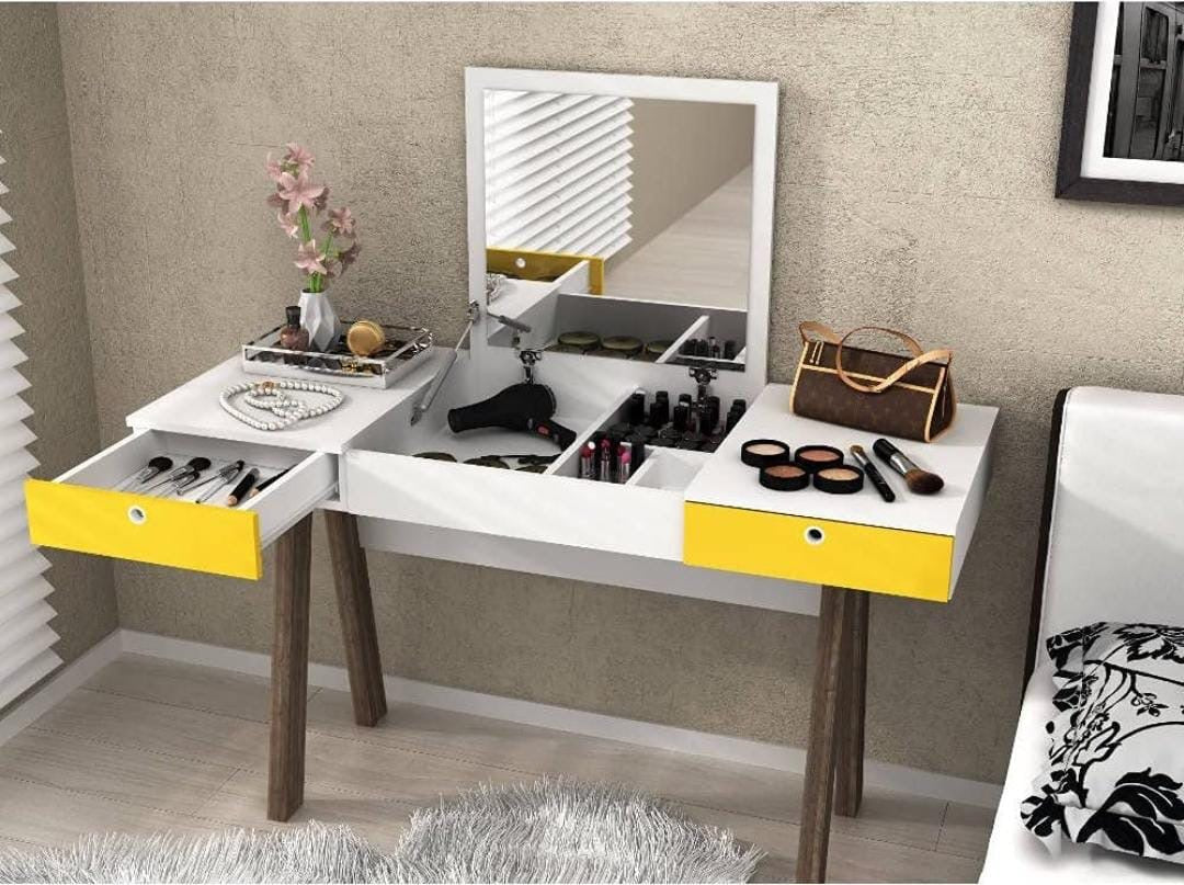 2024 Multifunctional Vanity Table, Bedroom Bedside Dressing Table with LED Mirror and drawer - Enkaji Households