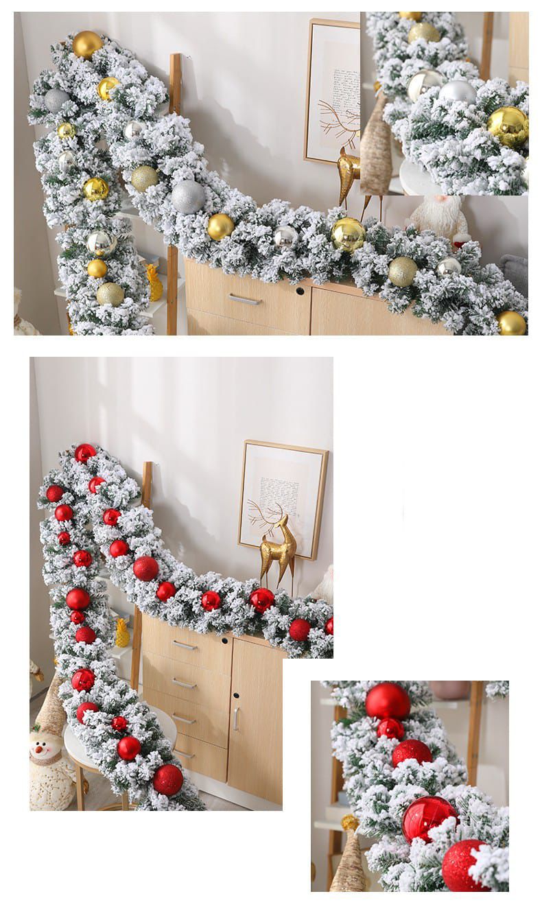 2.7M Christmas Pine Garland with Snow Flocking – Festive Artificial Greenery - Enkaji Households