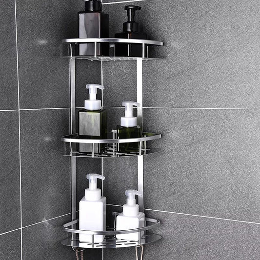 3 layer space aluminum bathroom corner shelf - Enkaji Households