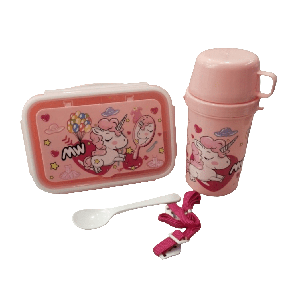 3 partition unicorn lunch box+water bottle set - Enkaji Households