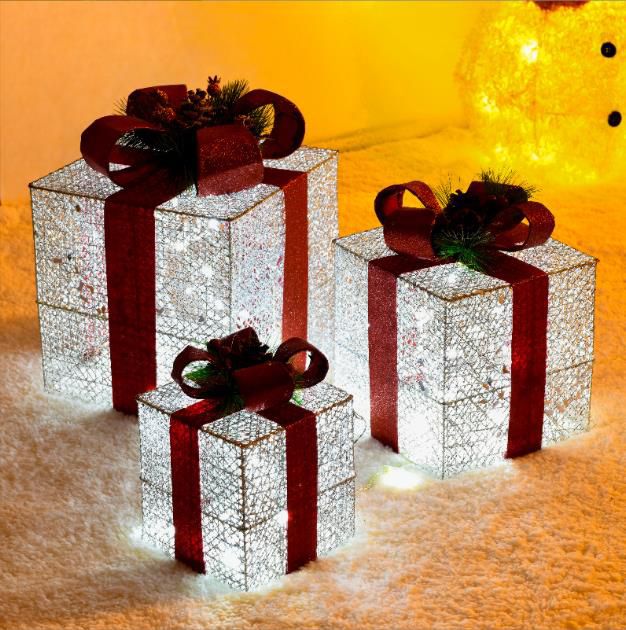 3 - Piece Lighted Gift Box Set – Holiday Decor - Enkaji Households