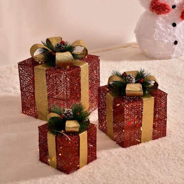 3 - Piece Lighted Gift Box Set – Holiday Decor - Enkaji Households