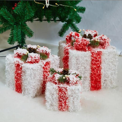 3 - Piece Snow Lighted Gift Box Set – Festive Holiday Decor - Enkaji Households