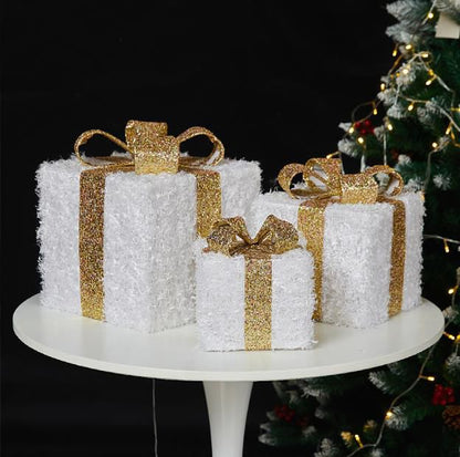 3 - Piece Snow Lighted Gift Box Set – Festive Holiday Decor - Enkaji Households