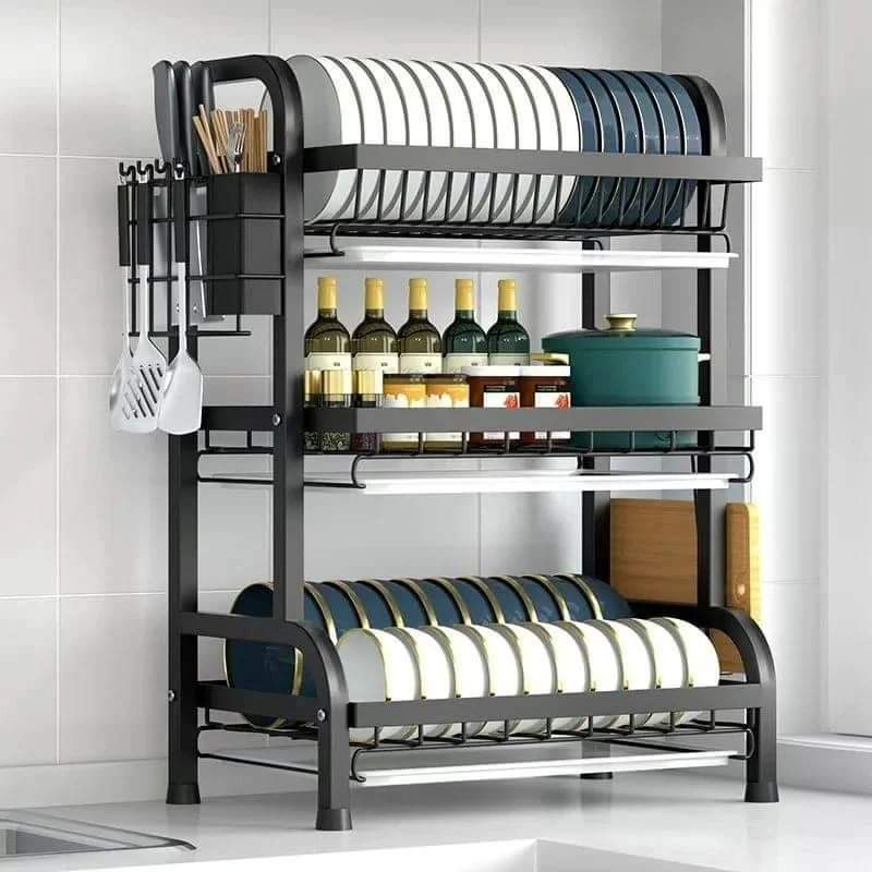 3 tier dish rack with cutlery holder & 3 tier dish rack with cutlery holder & Chop Board Holder - Enkaji Households