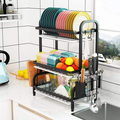 3 tier dish rack with cutlery holder & 3 tier dish rack with cutlery holder & Chop Board Holder - Enkaji Households