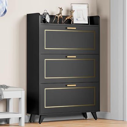 Modern 3-Tier Black Bucket Flip Shoe Cabinet