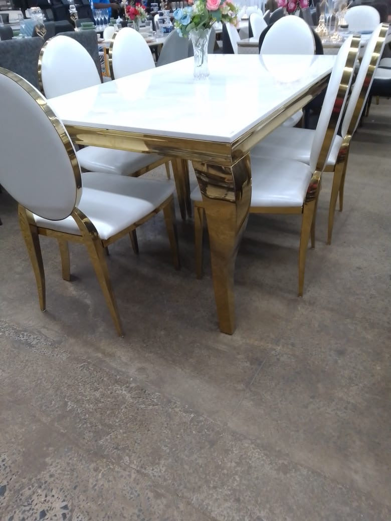 Luxury 6-Seater Dining Table Set with Gold Accents