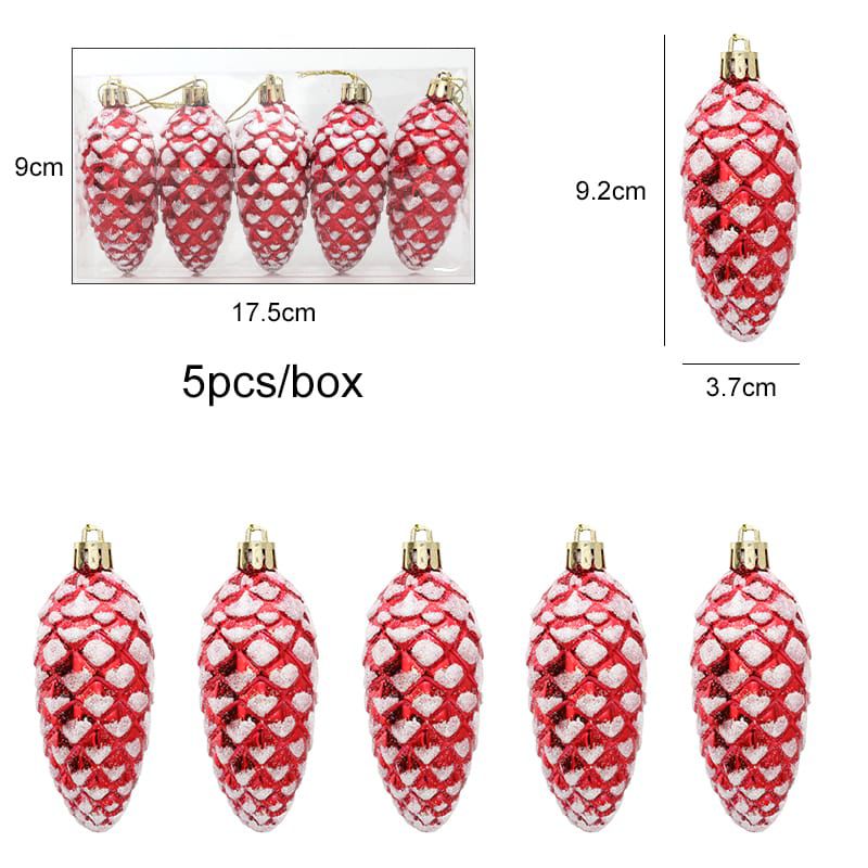 5 - Piece Christmas Painted Pine Cone Ball Pendants – Festive Tree Decorations - Enkaji Households