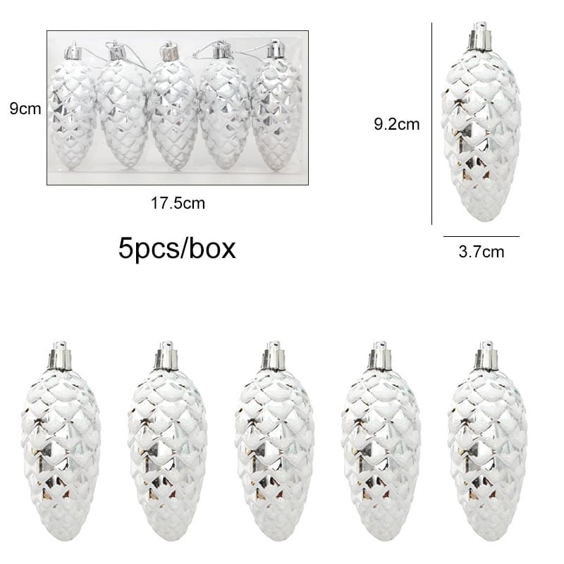 5 - Piece Christmas Painted Pine Cone Ball Pendants – Festive Tree Decorations - Enkaji Households