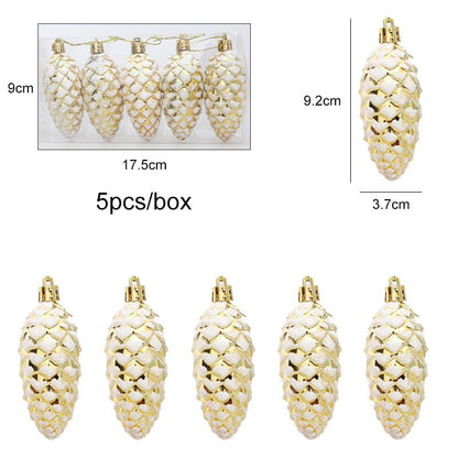 5 - Piece Christmas Painted Pine Cone Ball Pendants – Festive Tree Decorations - Enkaji Households