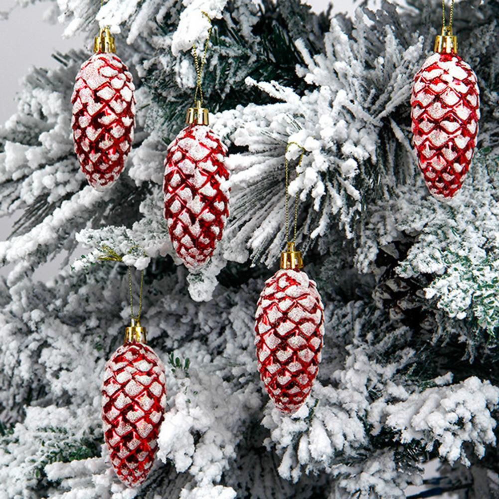 5 - Piece Christmas Painted Pine Cone Ball Pendants – Festive Tree Decorations - Enkaji Households