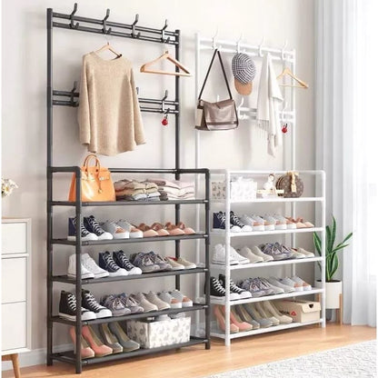 5 Tier - Big Size Entryway Coat Rack with Shoe BenchTier Storage Shelves Clothes - Enkaji Households