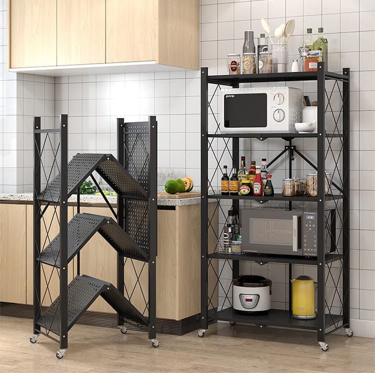 5 - tier foldable and movable metallic storage rack - Enkaji Households