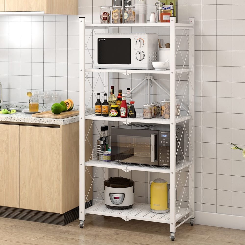 5 - tier foldable and movable metallic storage rack - Enkaji Households