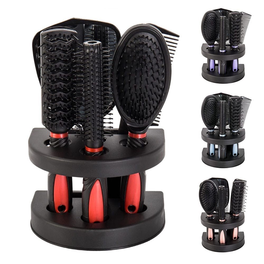 6 - Piece Professional Hair Brush Set with Stand - Enkaji Households