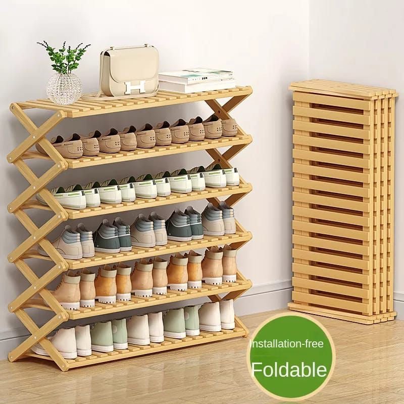 6 - Tier Foldable Bamboo Shoe Rack /Multifunctional Organizer - Enkaji Households