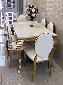 Luxury 6-Seater Dining Table Set with Gold Accents