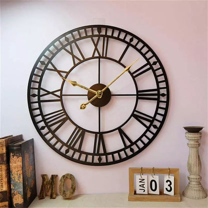 Antique Roman Wall Clock – 60cm Metallic Vintage Design - Enkaji Households