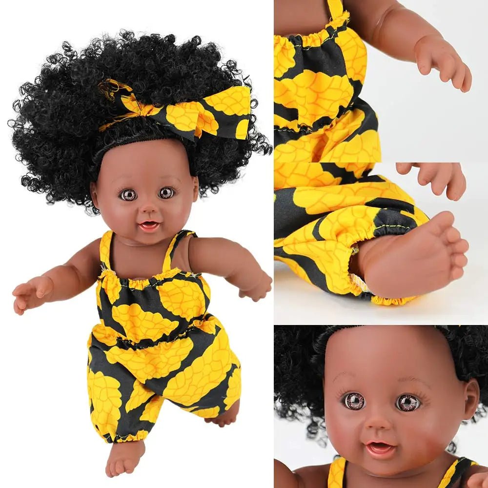 Baby Black Doll – Lifelike 12 - Inch African Doll Toy with Curly Hair - Enkaji Households