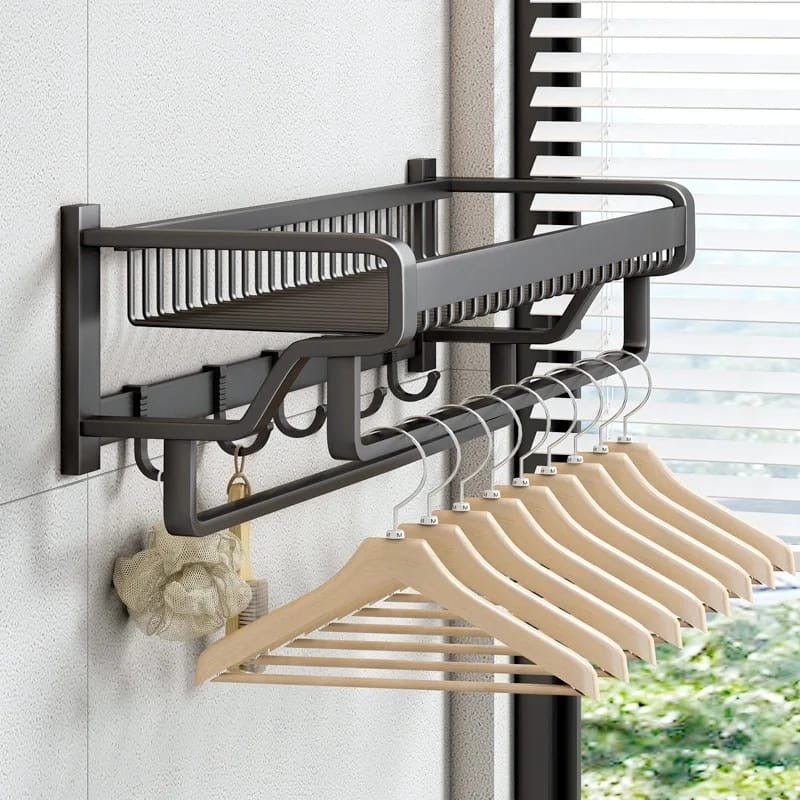 Bathroom wall mounted towel rack accessory with hooks - Enkaji Households