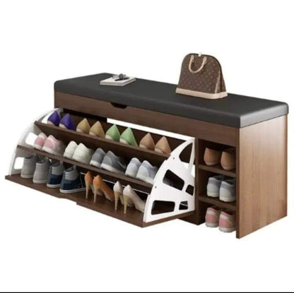 Bucket Flip Shoe Rack with Storage Organizer and Leathered Seat - Enkaji Households