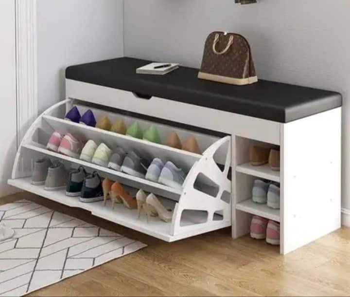 Bucket Flip Shoe Rack with Storage Organizer and Leathered Seat - Enkaji Households