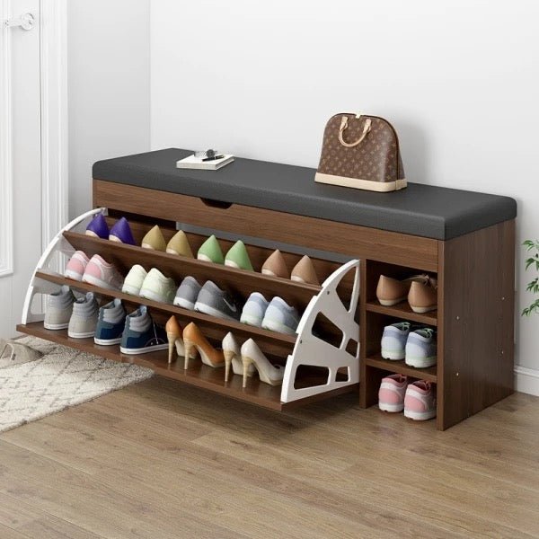 Bucket Flip Shoe Rack with Storage Organizer and Leathered Seat - Enkaji Households