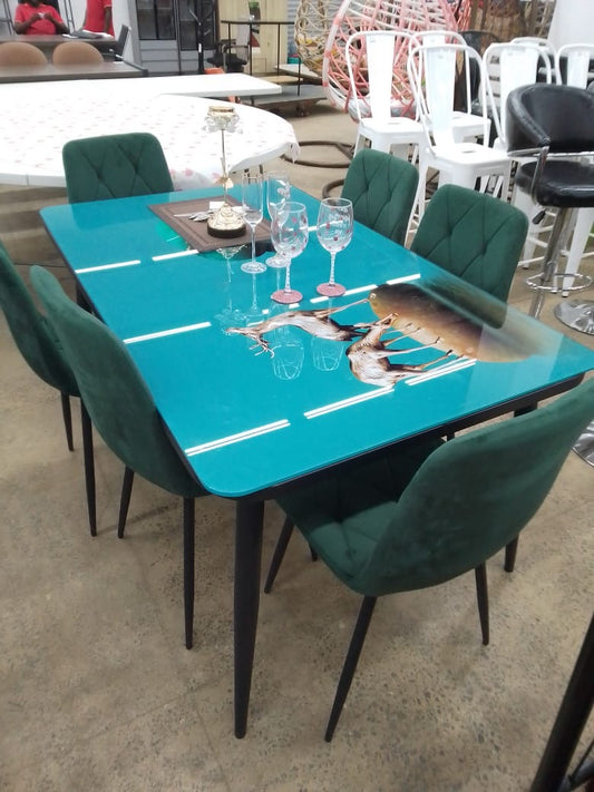 Elegant 6-Seater Dining Table Set with Velvet Chairs