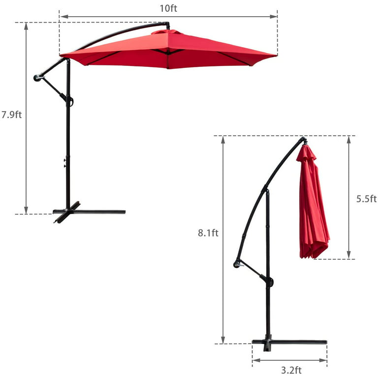 Cantilever parasol/Patio Umbrella 10ft/3mtrs with Crankshaft adjusting shaft with Base - Enkaji Households