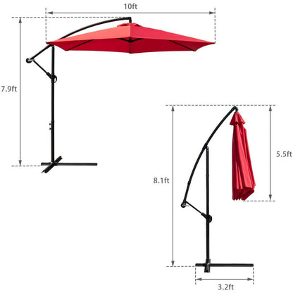 Cantilever parasol/Patio Umbrella 10ft/3mtrs with Crankshaft adjusting shaft with Base - Enkaji Households