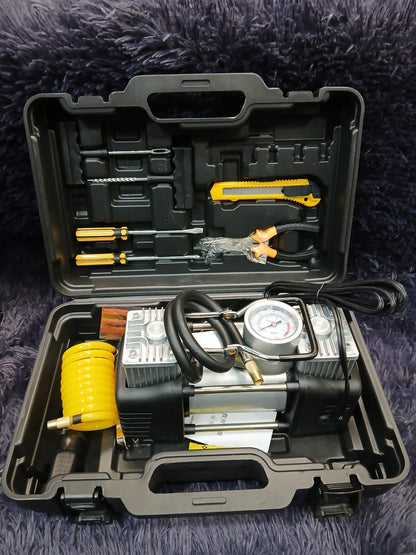 Car Air Compressor with Tool Kit – Portable Tire Inflator & Emergency Set - Enkaji Households