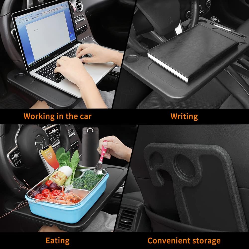 Car Steering Wheel Desk | Food Table for Car | Steering Wheel Tray for Constant Travelers, Fits Most Vehicles Steering Wheels - Enkaji Households