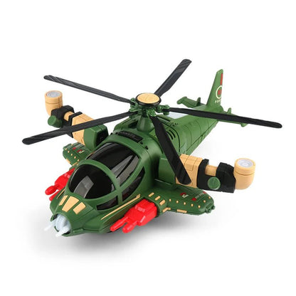 Children’s Electric Stunt Deformation Combat Aircraft – Music &amp; Lighting Military Helicopter Toy - Enkaji Households