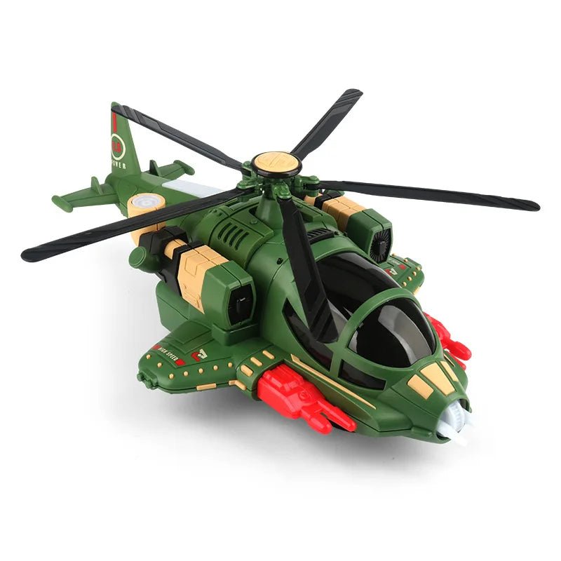 Children’s Electric Stunt Deformation Combat Aircraft – Music &amp; Lighting Military Helicopter Toy - Enkaji Households