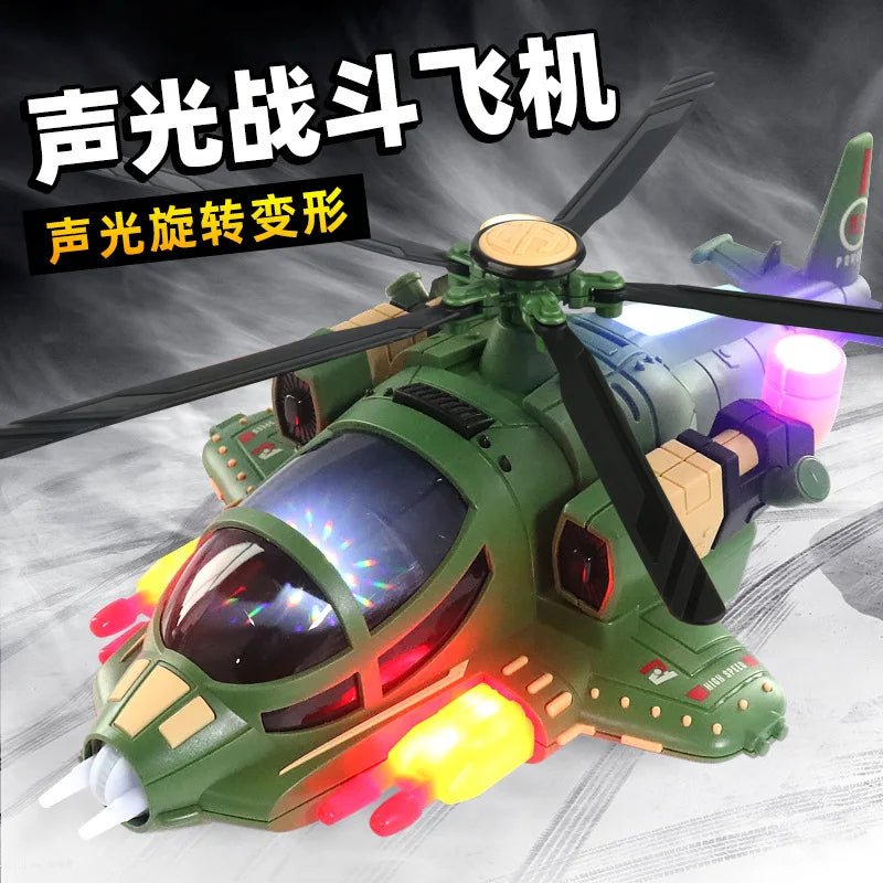 Children’s Electric Stunt Deformation Combat Aircraft – Music &amp; Lighting Military Helicopter Toy - Enkaji Households