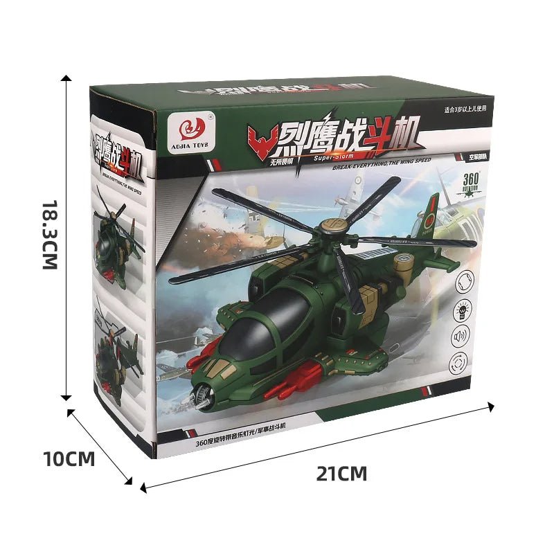 Children’s Electric Stunt Deformation Combat Aircraft – Music &amp; Lighting Military Helicopter Toy - Enkaji Households