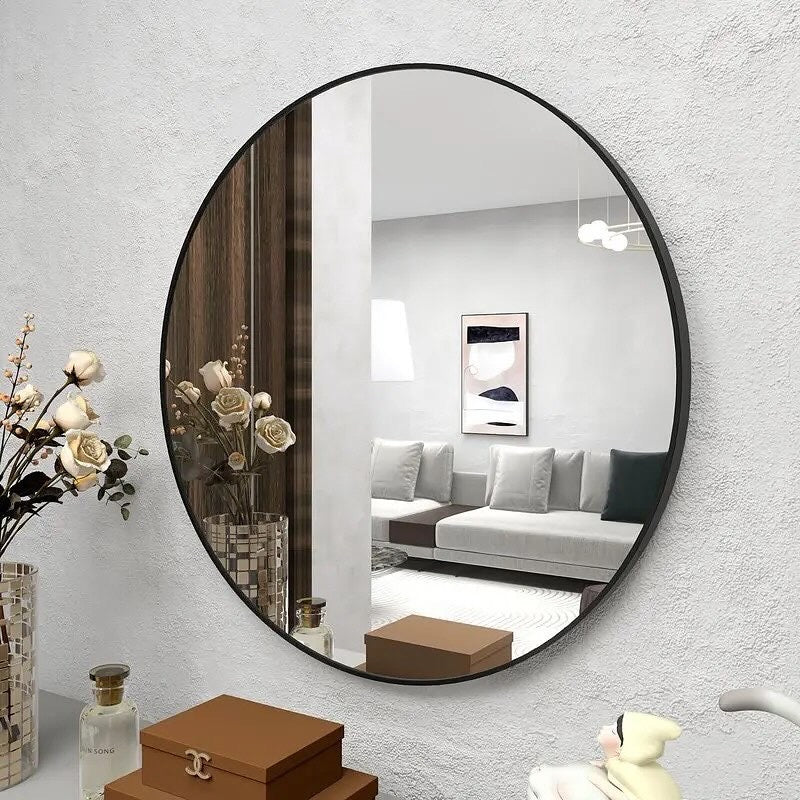 Contemporary Round Mirror For Bathroom Vanity, Entryway, Living room - Enkaji Households