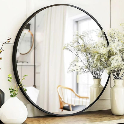 Contemporary Round Mirror For Bathroom Vanity, Entryway, Living room - Enkaji Households