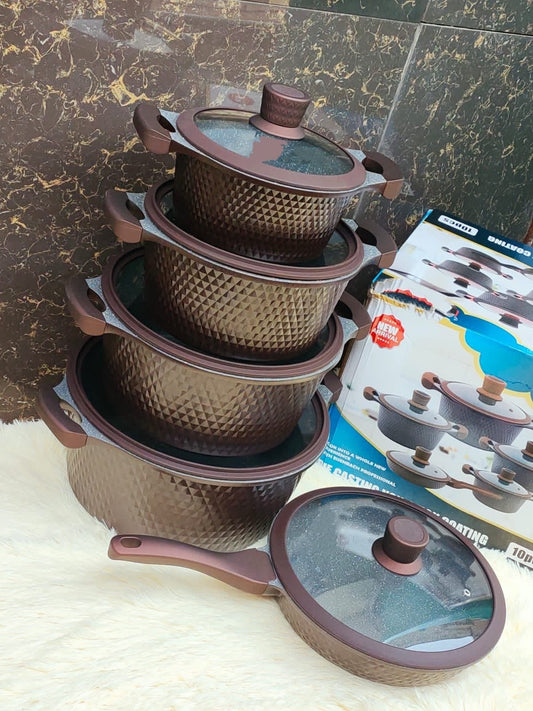 Die - Casting Non - Stick Coating Pots - Brown - Enkaji Households