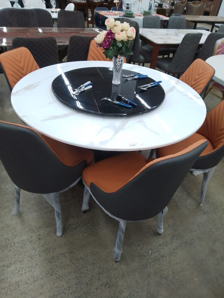 Round 6-Seater Dining Table Set with Rotating Center