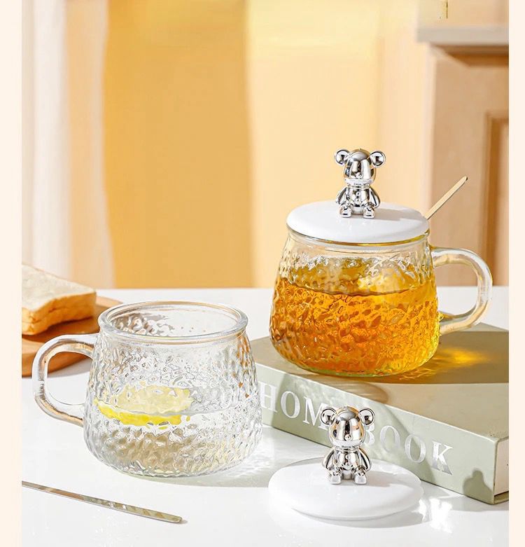 Elegant Glass Cup with Lid and Spoon - Enkaji Households